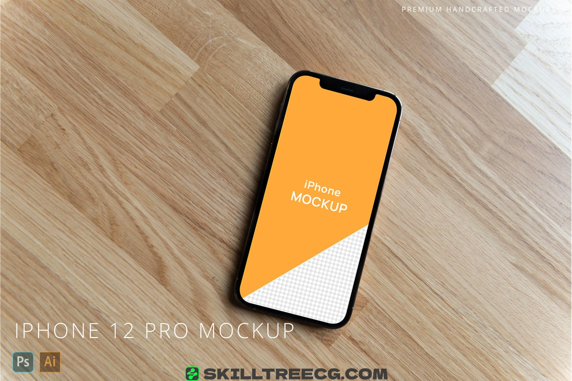 iPhone 12 Pro Mockup Wooden Background Minimal（840745）-技能树
